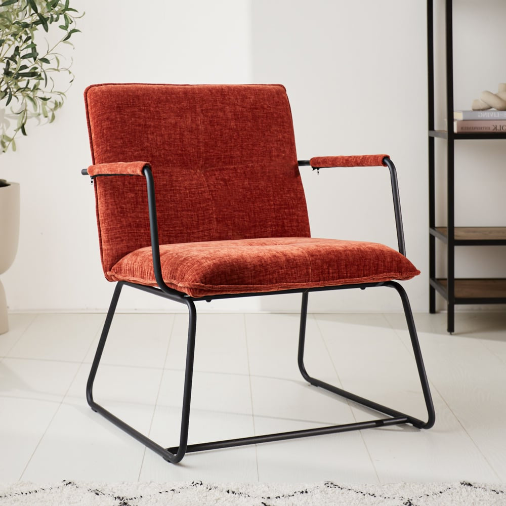 Fauteuil Hailey Chenille Dimehouse Koper LxBxH 66x64x37 Stof Sfeerfoto schuin vooraanzicht