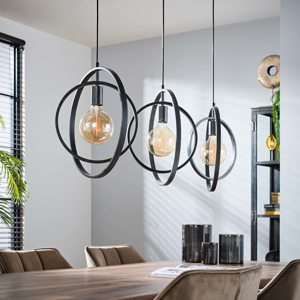 Hanging lamp Otan DH Interior Charcoal LxWxH 129x46x11 Metal Atmospheric photo diagonal front view