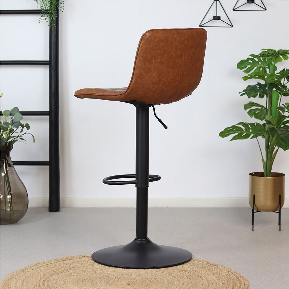 Industrial bar stool Boston leather cognac 60-76 cm - swivel Eco-leather 45 cm wide