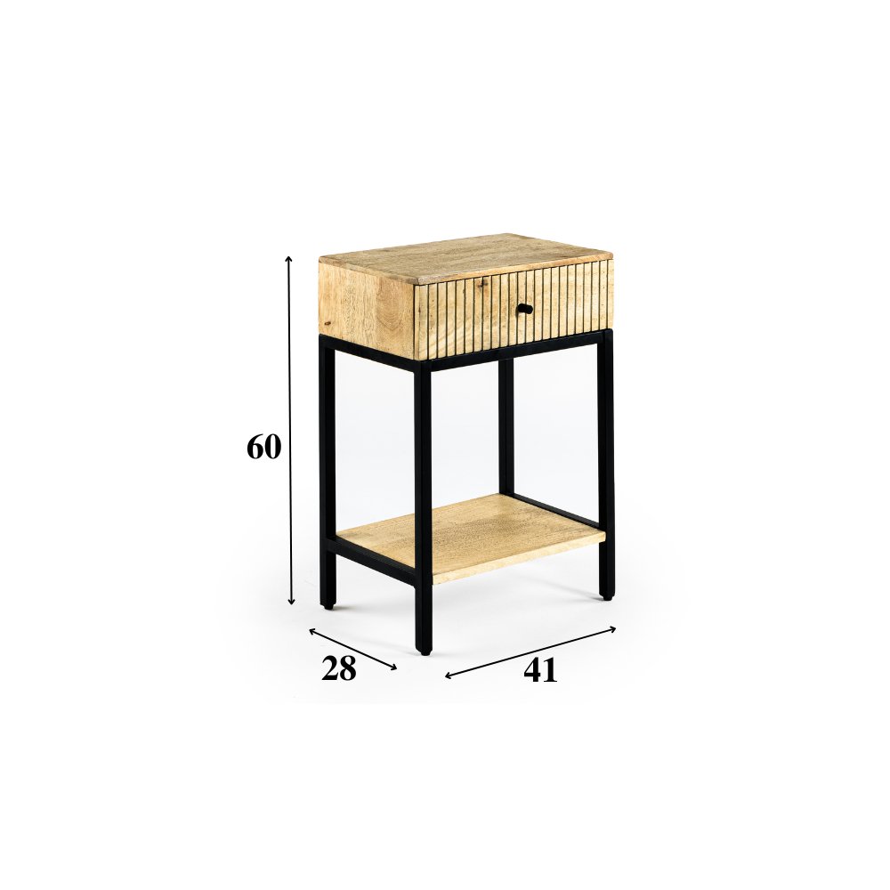 Bedside table Noah DH Interior Black, Brown Mango wood White photo size indication