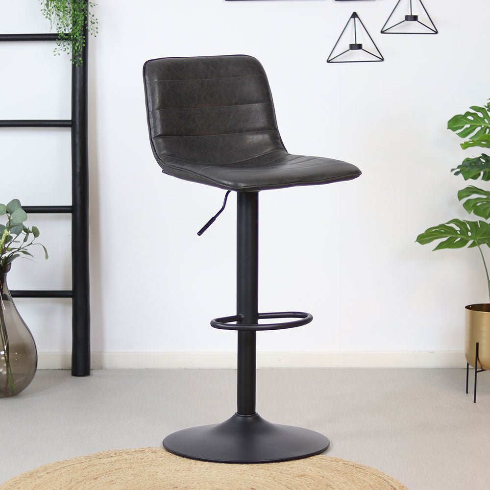 Industrial bar stool Boston leather anthracite 60-76 cm - swiveling Eco-leather 45 cm wide