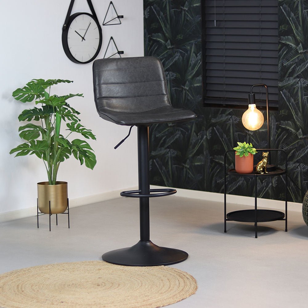 Industrial bar stool Boston leather anthracite 60-76 cm - swiveling Eco-leather 45 cm wide