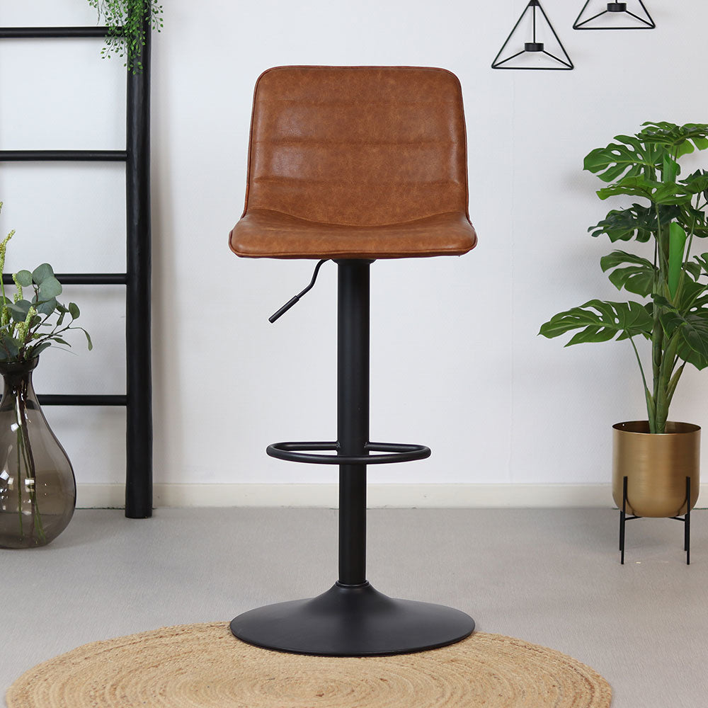 Industrial bar stool Boston leather cognac 60-76 cm - swivel Eco-leather 45 cm wide
