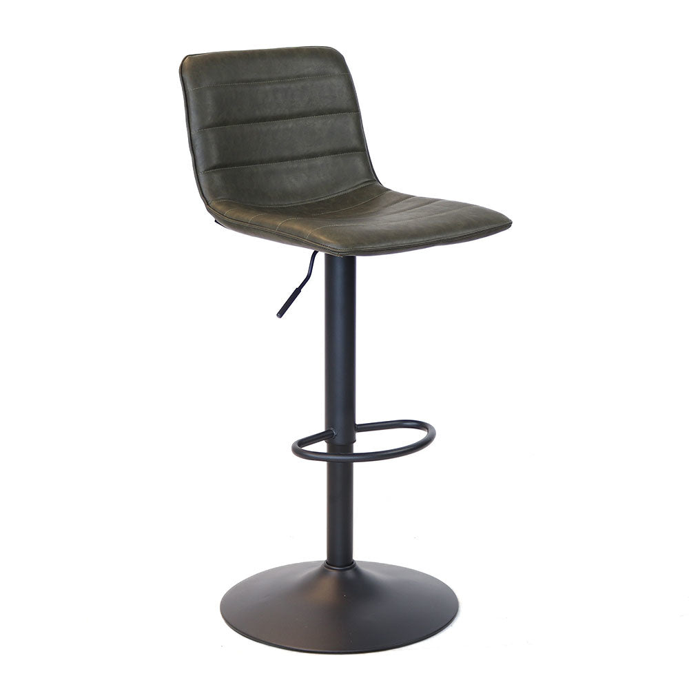 Industrial bar stool Boston leather olive green 60-76 cm - swivel Green Eco-leather 45 cm wide
