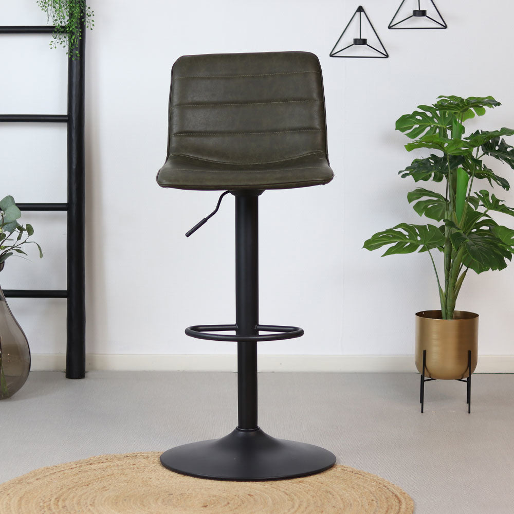 Industrial bar stool Boston leather olive green 60-76 cm - swivel Green Eco-leather 45 cm wide