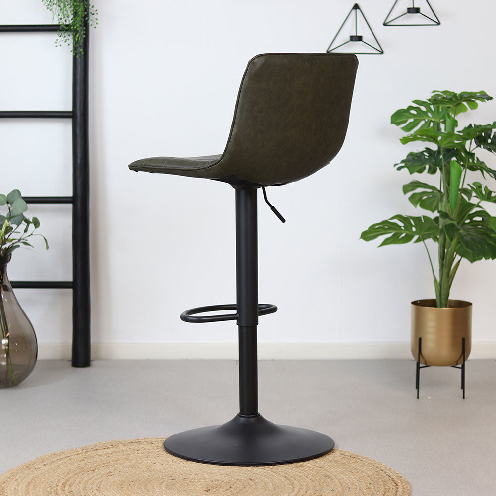 Industrial bar stool Boston leather olive green 60-76 cm - swivel Green Eco-leather 45 cm wide
