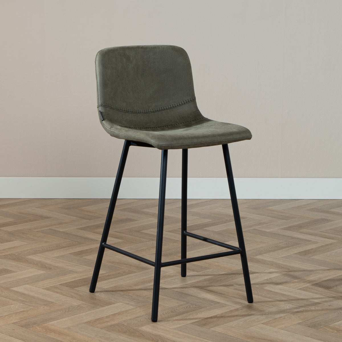Industrial bar stool Mikky olive green eco-leather 65-78 cm, 46 cm wide