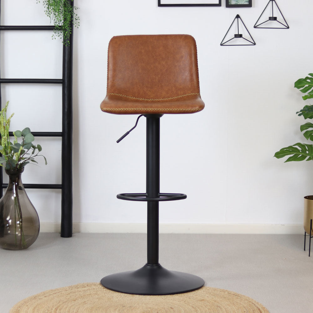 Industrial Bar Stool Texas rotatable eco-leather cognac 60-76cm 45 cm wide