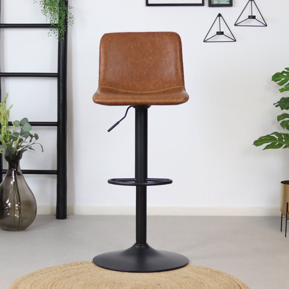 Industrial Bar Stool Texas rotatable eco-leather cognac 60-76cm 45 cm wide