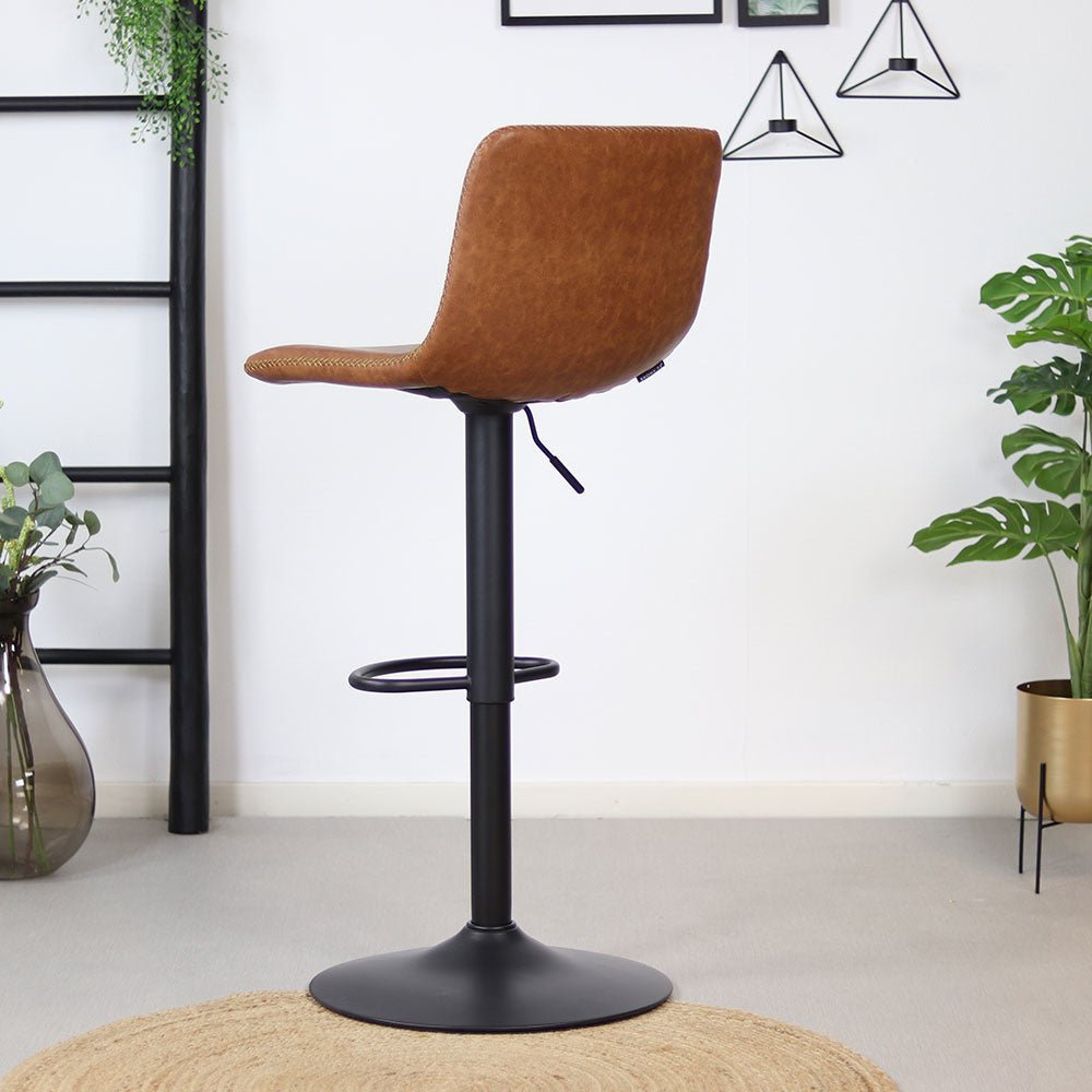 Industrial Bar Stool Texas rotatable eco-leather cognac 60-76cm 45 cm wide