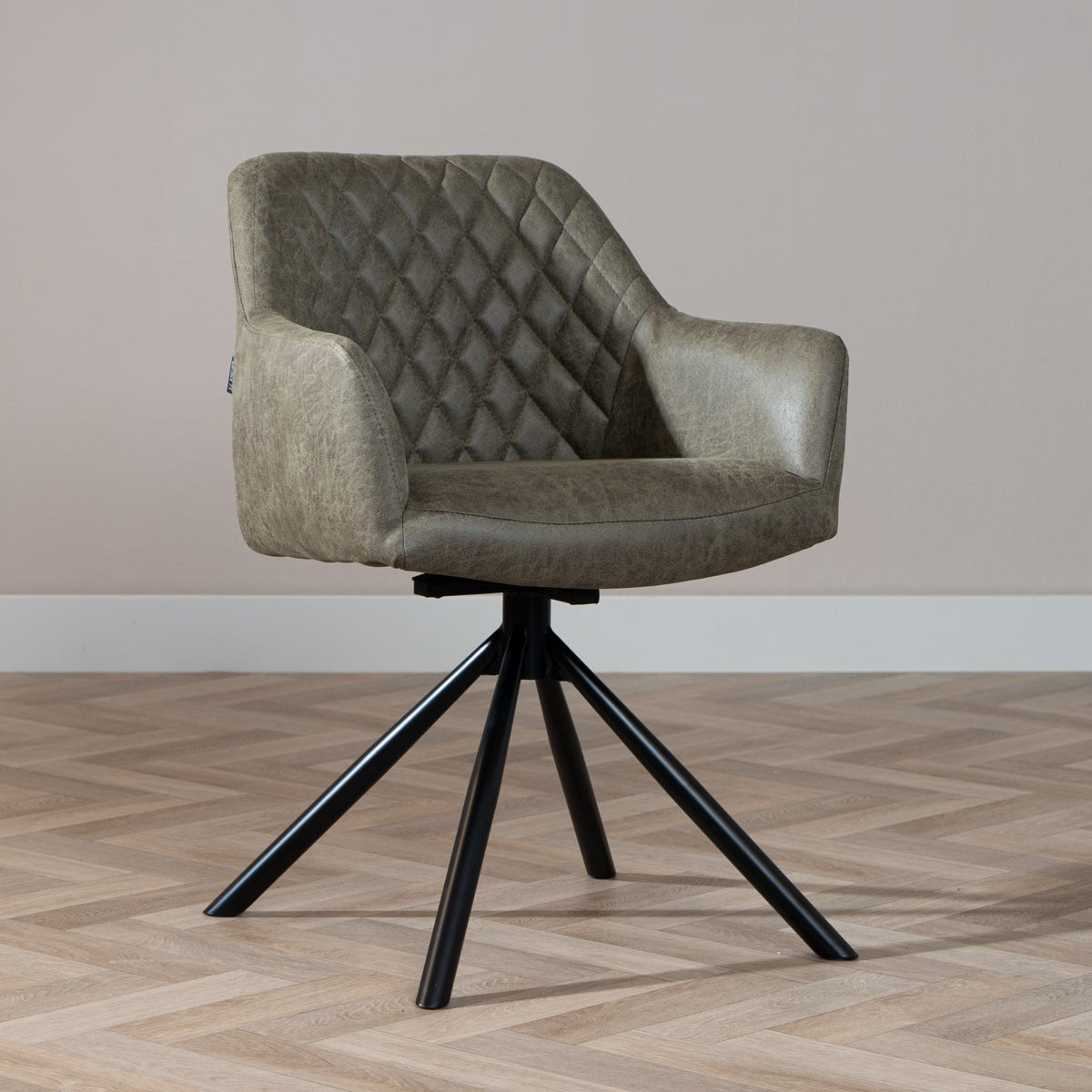 Industrial dining room chair Dex swivel olive green eco-leather - image 1
