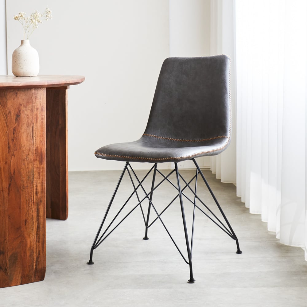 Dining room chair Viano Dimehouse Anthracite LxWxH 64x61x52 Faux leather Atmospheric photo diagonal front view