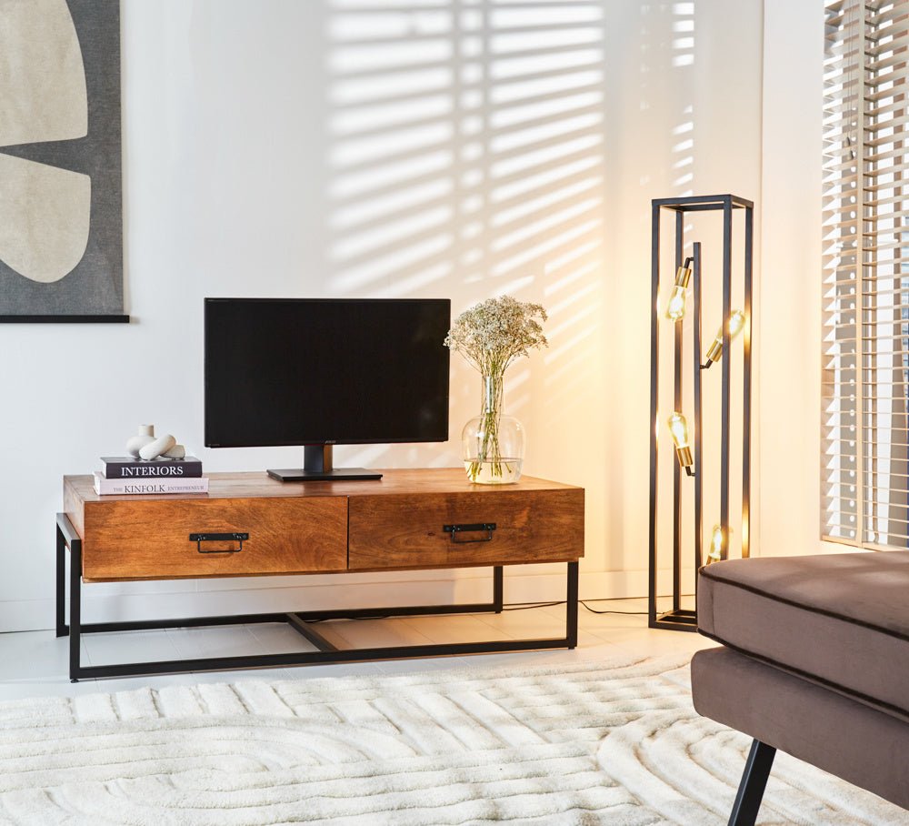 TV Furniture Emma Dimehouse Brown LxWxH 148x82x52 Mango wood Atmospheric photo rear view