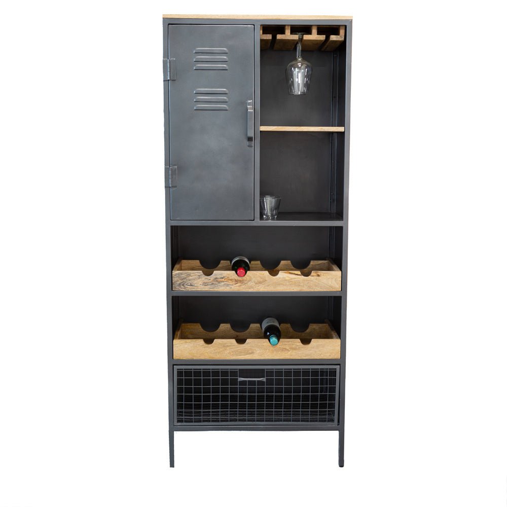 Wine cabinet Nero Dimehouse Brown LxWxH 183x72x42 Mango wood White photo front view