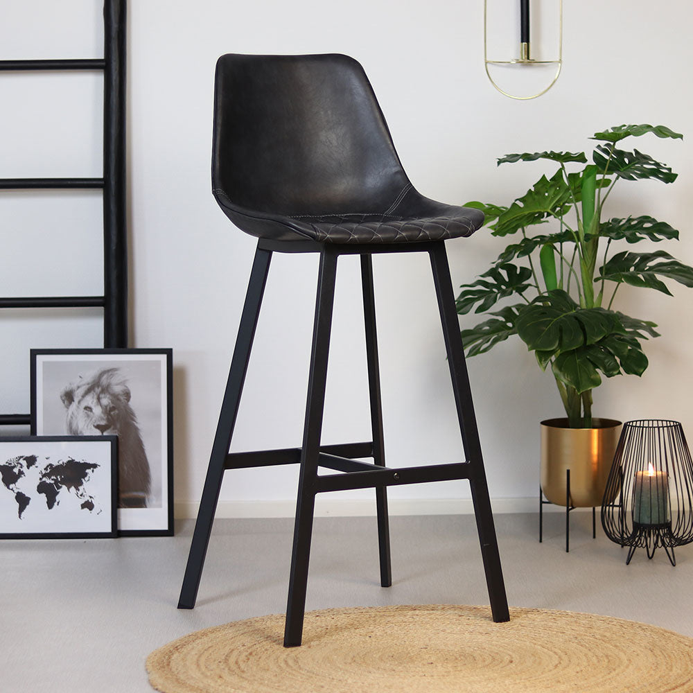 Industrial bar stool Lauren anthracite PU leather 76 cm - image 2