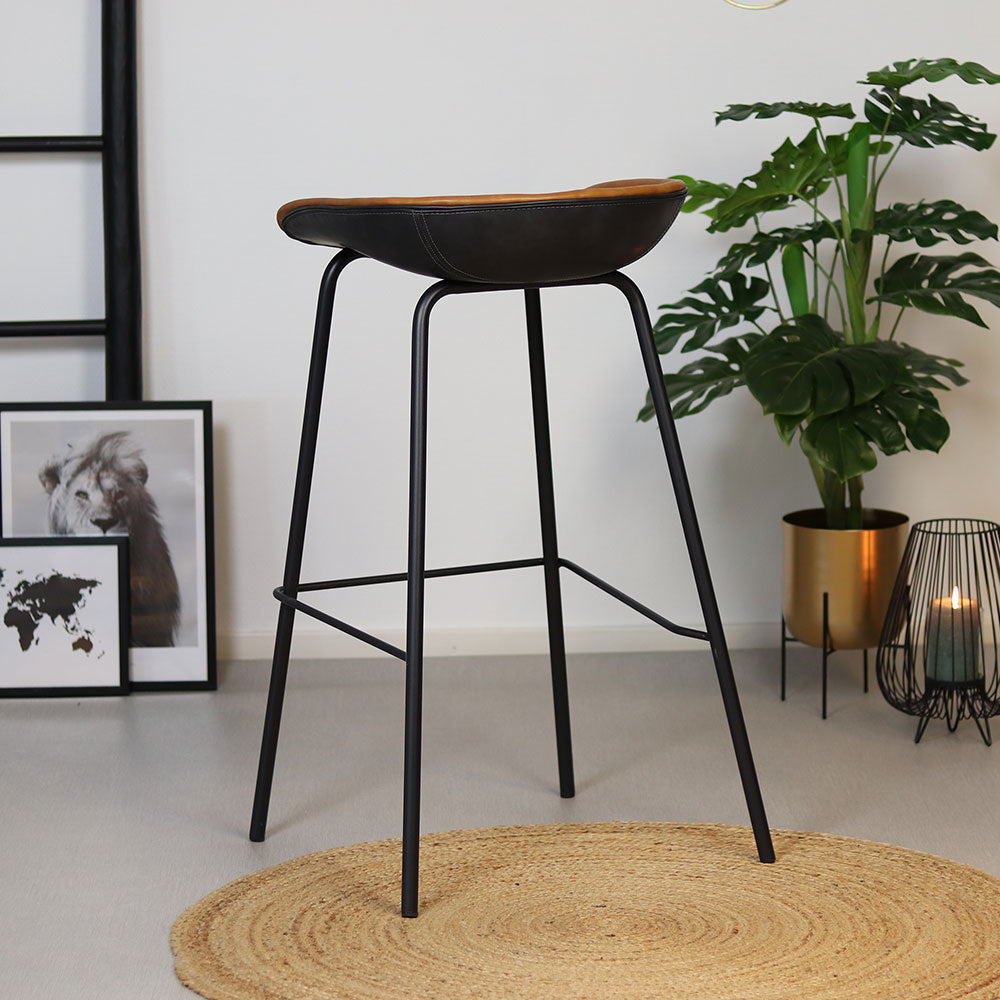 Industrial bar stool Minimal cognac/black PU leather 77 cm - image 4
