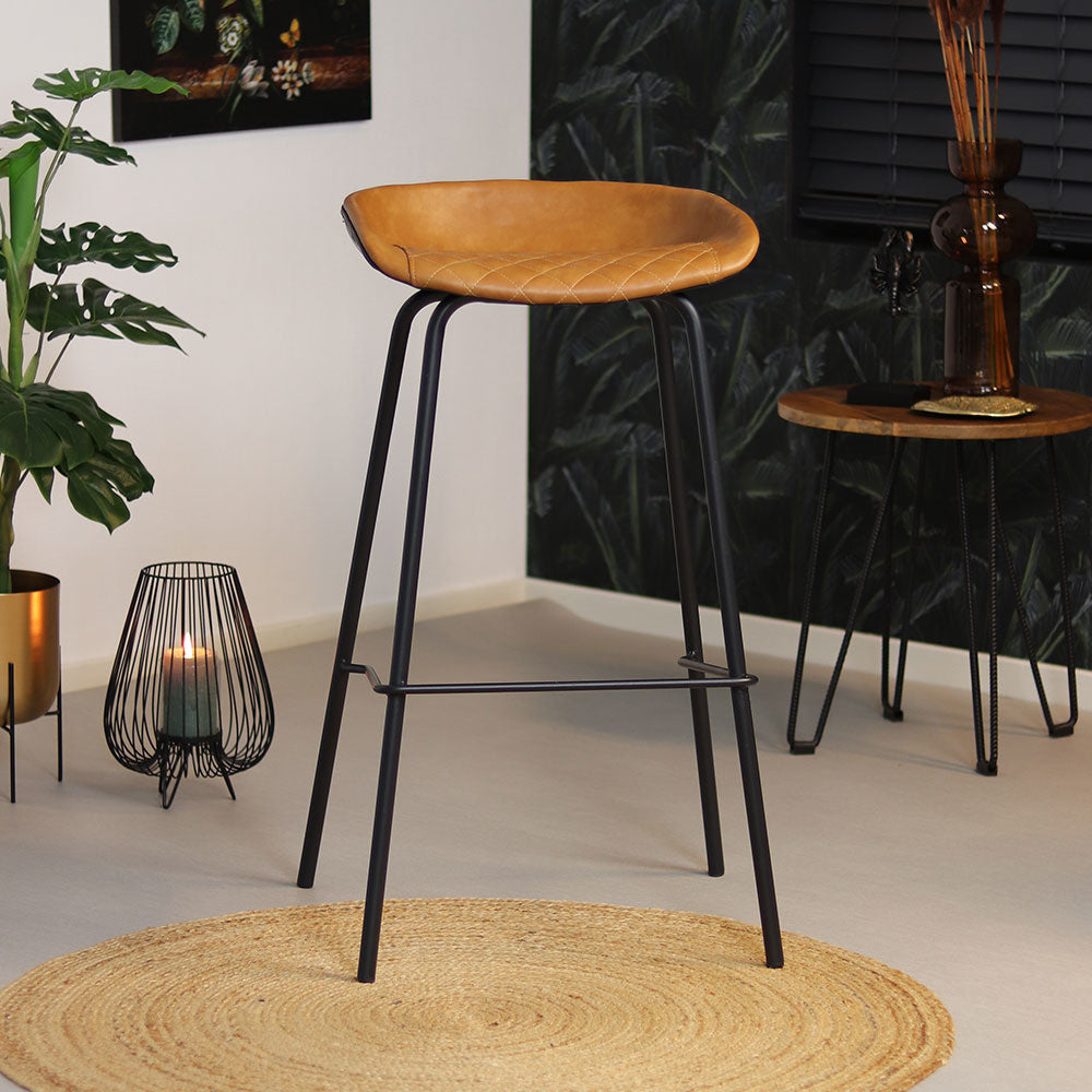 Industrial bar stool Minimal cognac/black PU leather 77 cm - image 1