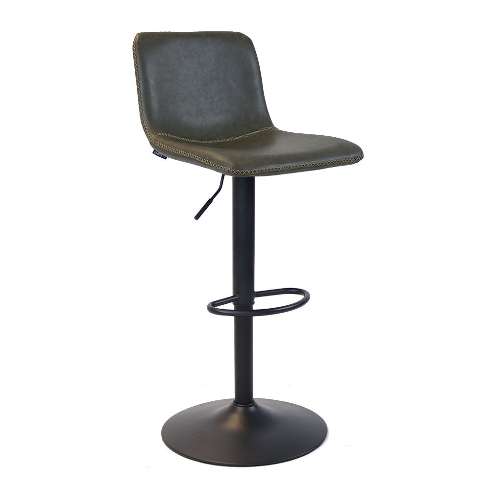 Industrial Bar Stool Texas rotatable eco-leather olive green 60-76cm 45 cm wide