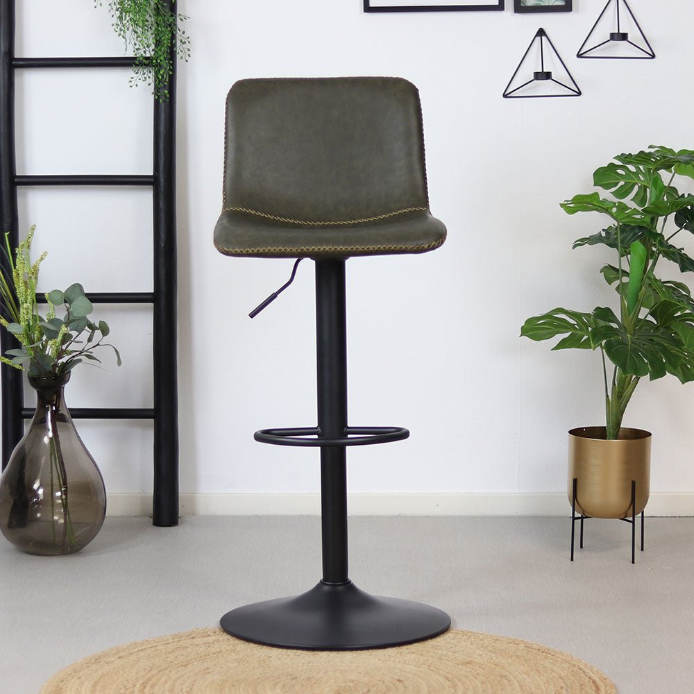 Industrial Bar Stool Texas rotatable eco-leather olive green 60-76cm 45 cm wide