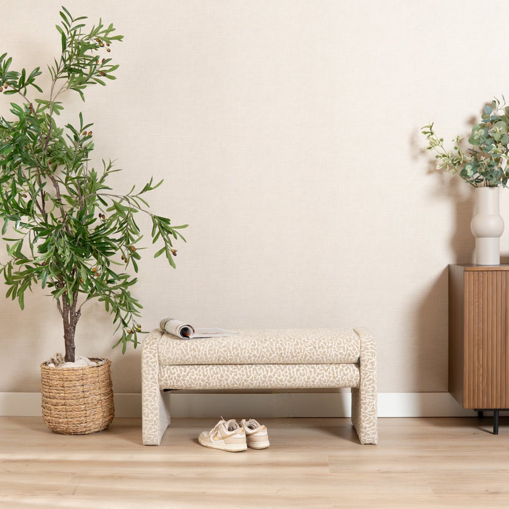 Eetkamerbanken-Eetkamerbank Lux leopard taupe 100 cm Stof-Dimehouse