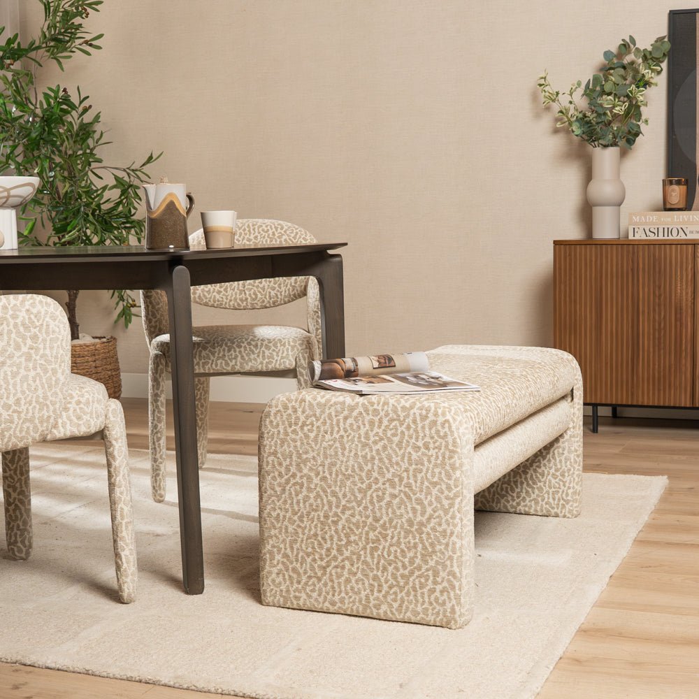 Eetkamerbanken-Eetkamerbank Lux leopard taupe 100 cm Stof-Dimehouse