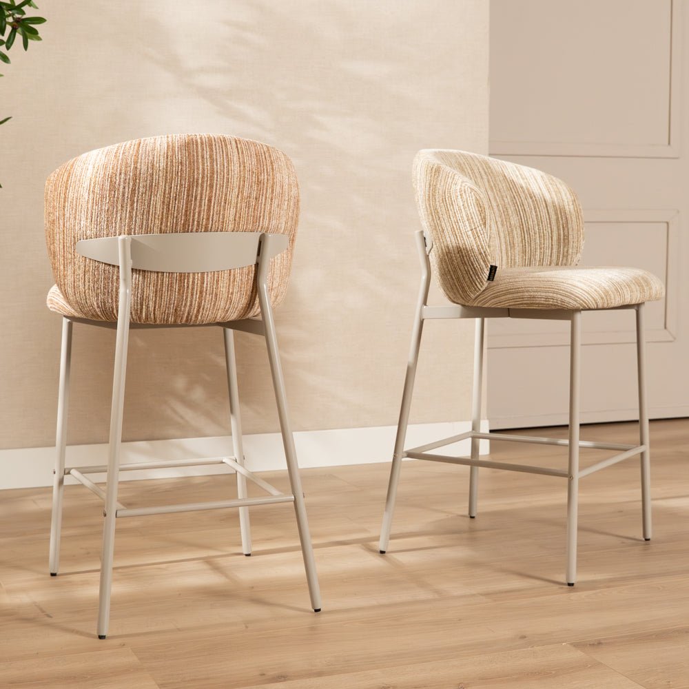 Barkrukken-Barkruk Milo chenille beige/taupe 70 cm Textiel-Dimehouse