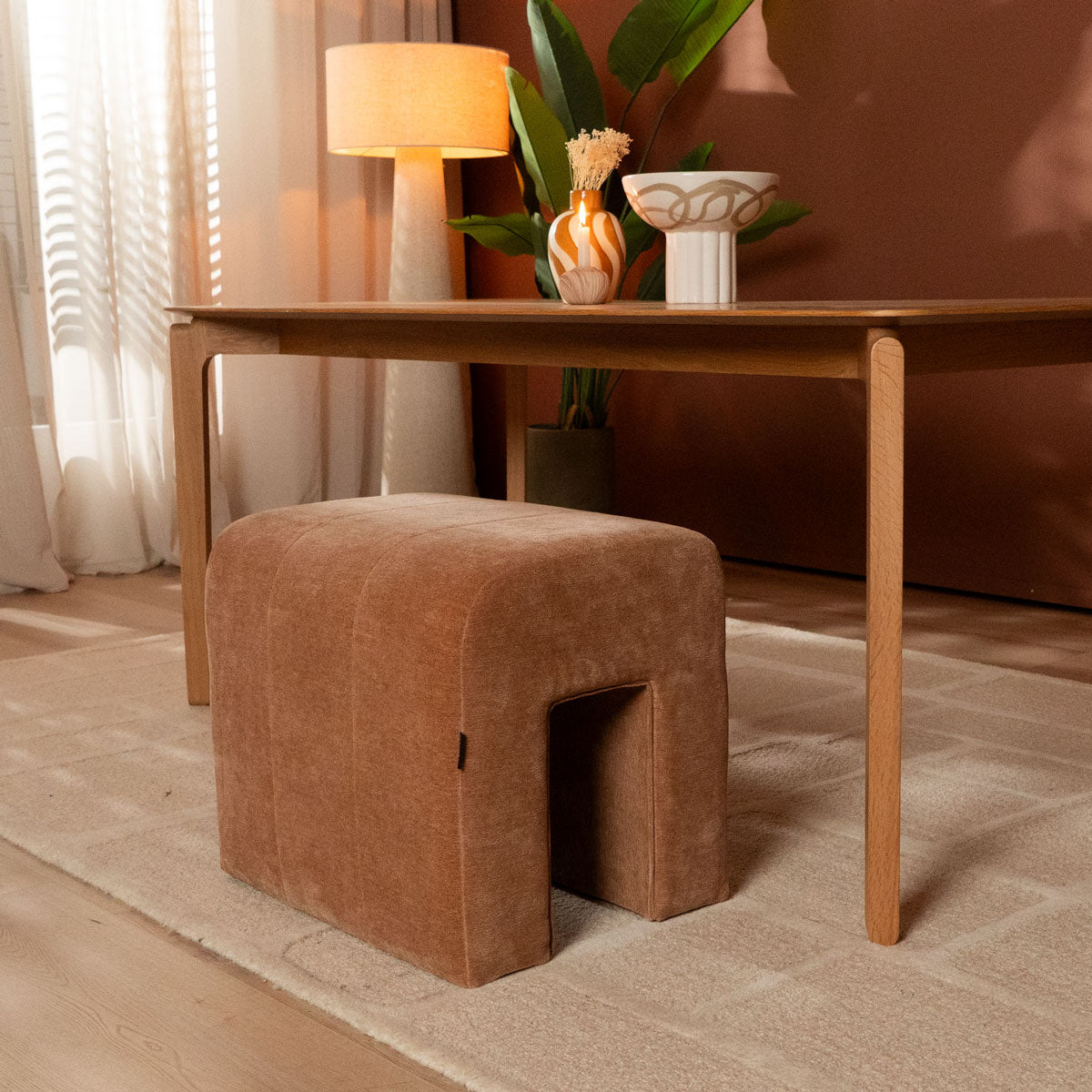 Modular stool Seth chenille terracotta Recycled polyester