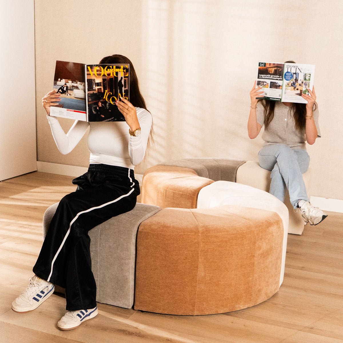 Modular stool Seth chenille terracotta Recycled polyester