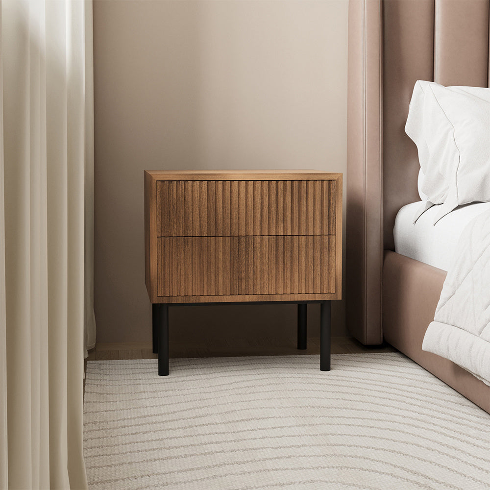 Yoka rustic oak bedside table with Rubberwood drawers