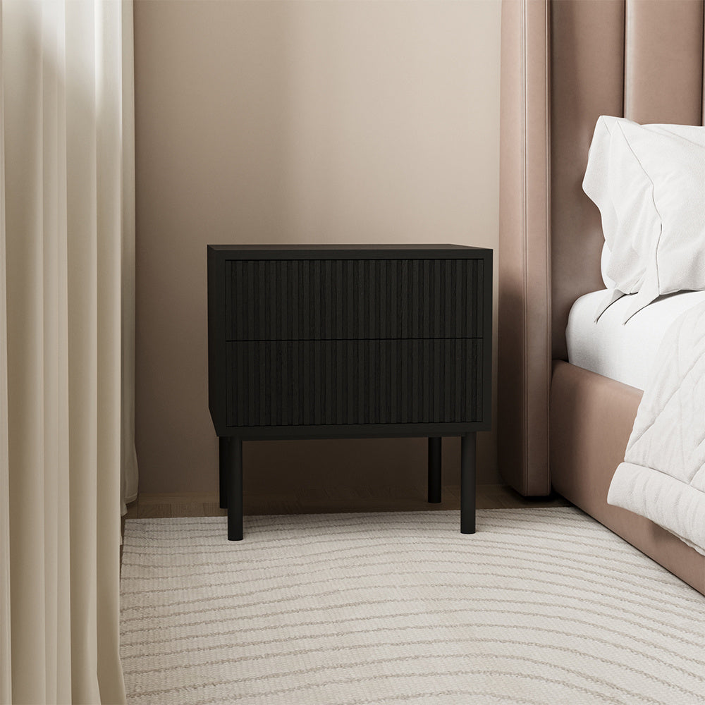 Yoka bedside table black oak with Rubberwood drawers