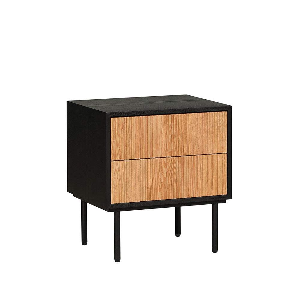 Yoka bedside table black/white oak with drawers. Oak Rubberwood