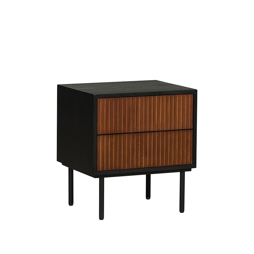 Yoka bedside table black/rustic oak with drawers Oak Rubberwood
