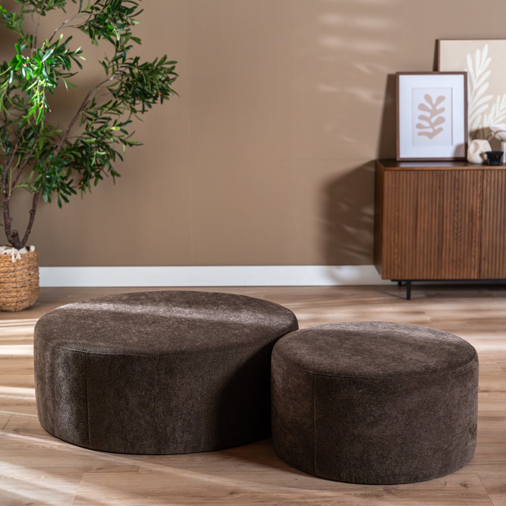 Poef Blair rond chenille bruin ø70 cm