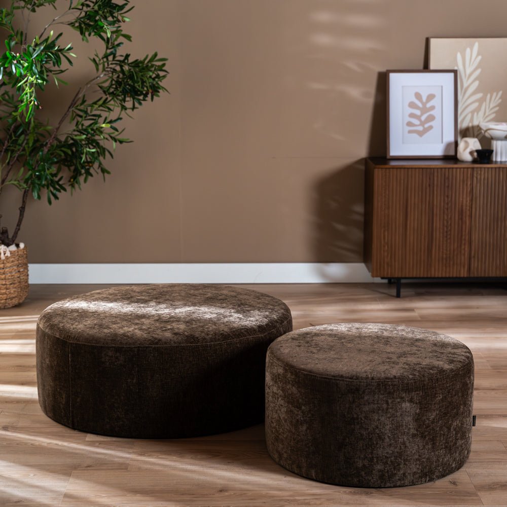 Poef Elle rond chenille mocha ø70 cm Bruin