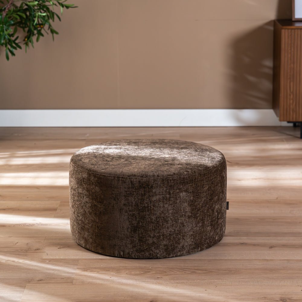 Poef Elle rond chenille mocha ø70 cm Bruin
