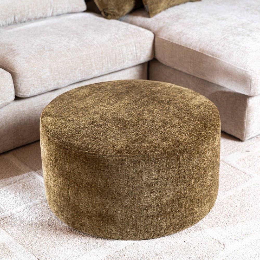 Poef Elle rond chenille olijf groen ø70 cm