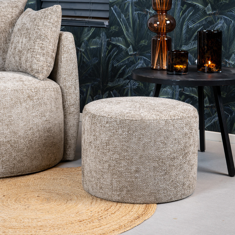 Pouf Feline chenille fabric taupe Chenille, polyester