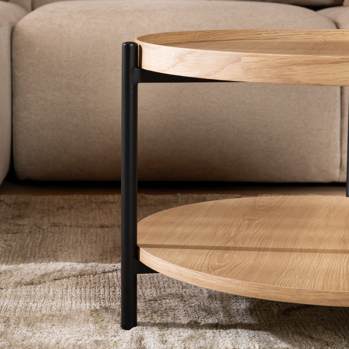 Coffee table Rio Ø58 cm white oak MDF + oak veneer