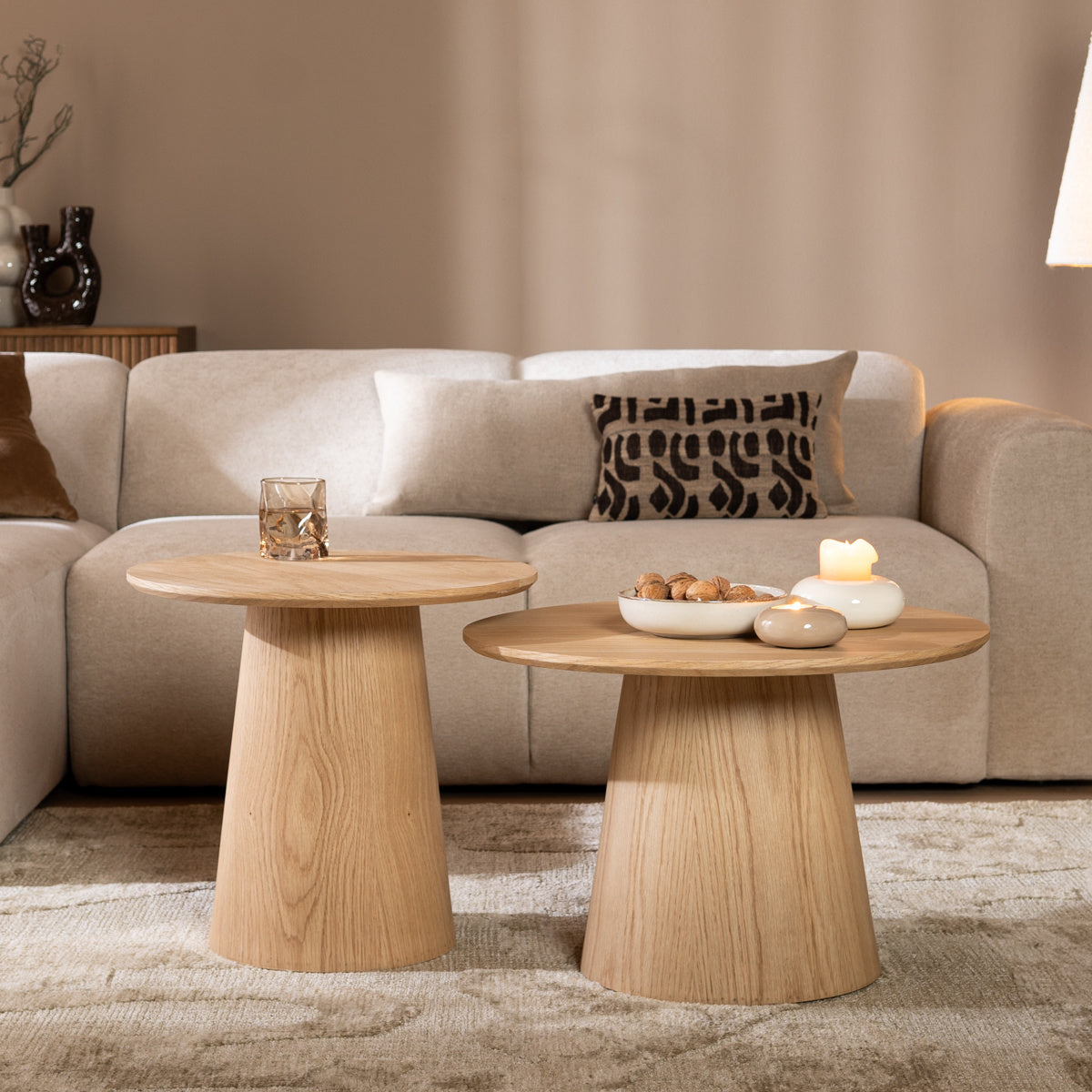 Coffee tables Ash set of 2 Ø50 and Ø62 cm clear oak Natural oak Oak veneer