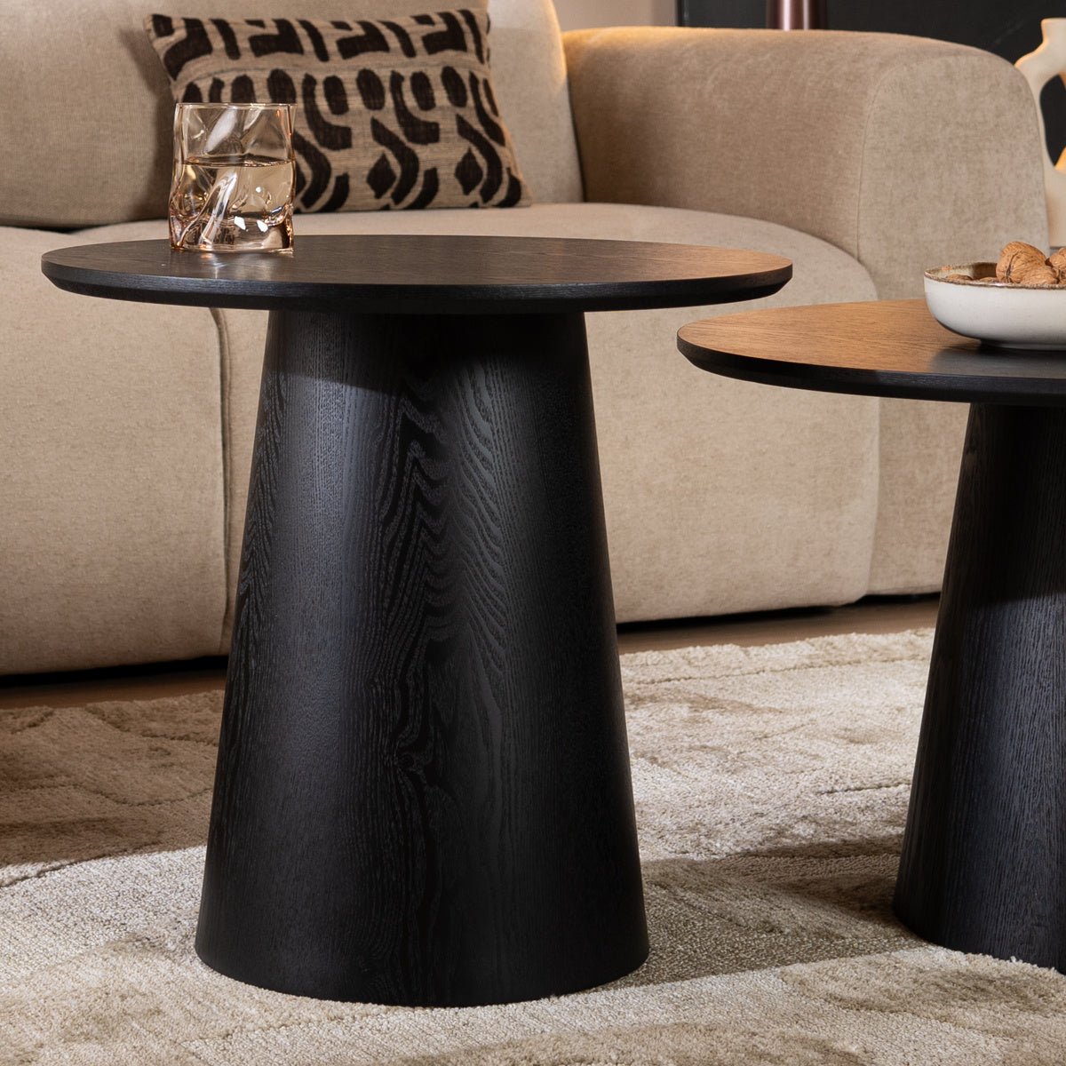 Coffee tables Ash set of 2 Ø50 and Ø62 cm black oak oak veneer
