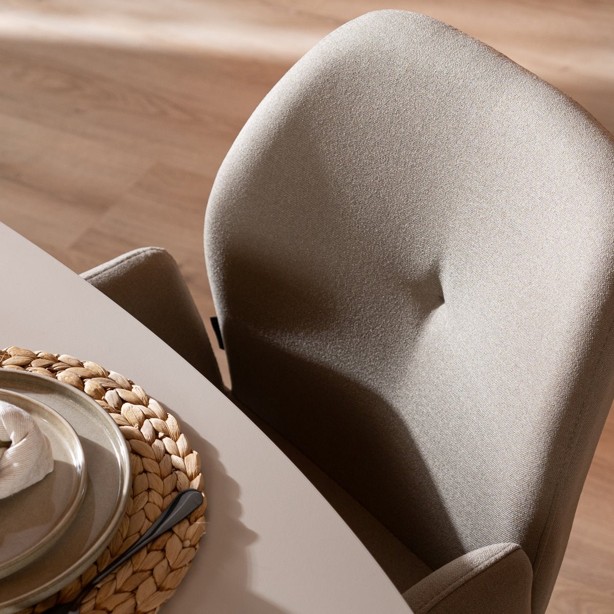 Scandinavian dining room chair on wheels Runa recycled fabric taupe - image 9