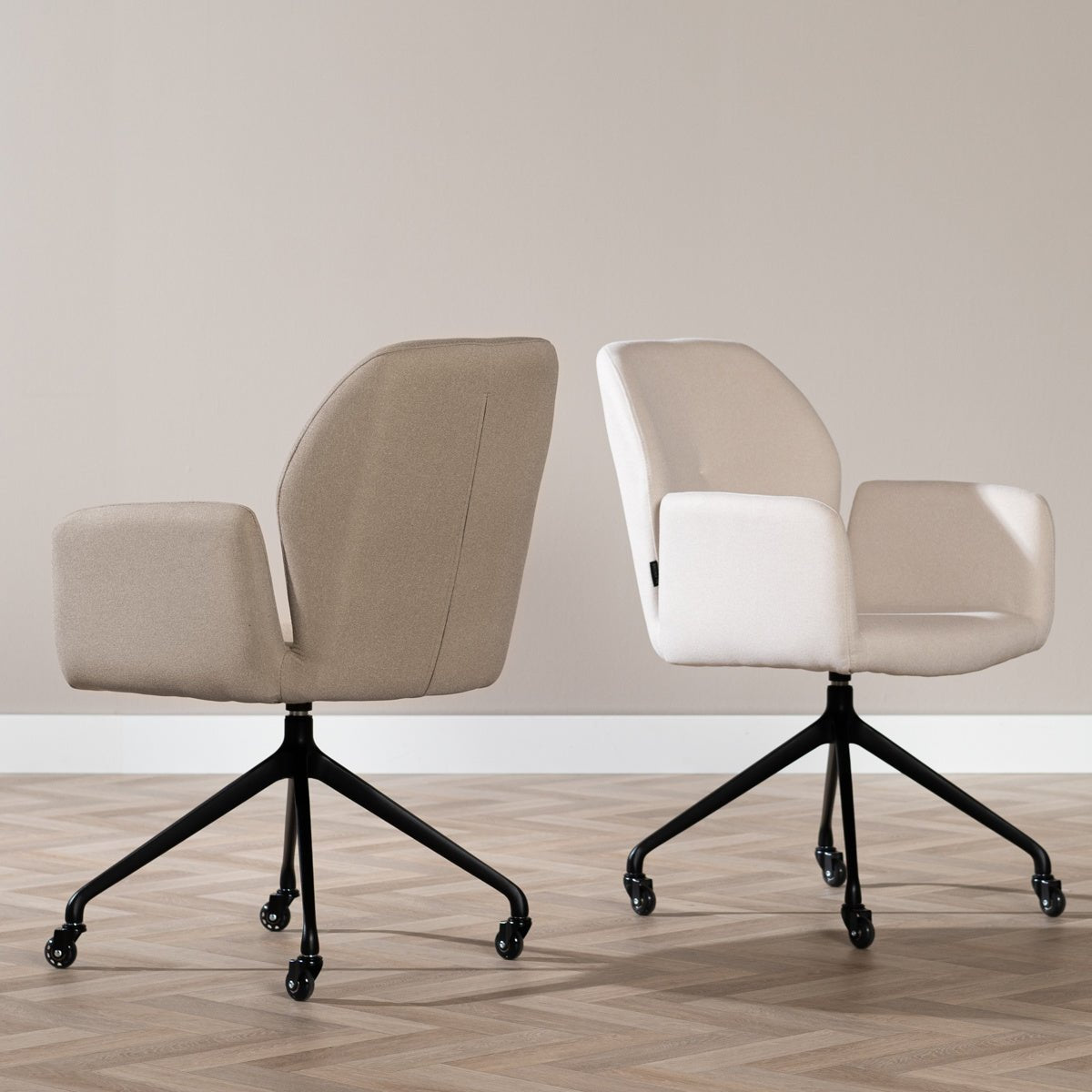 Scandinavian dining room chair on wheels Runa recycled fabric taupe - image 11