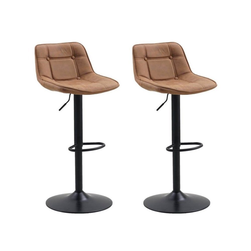 Set of 2 Industrial Swivel Bar Stools Cognac Microfiber Fabric Keston - Adjustable