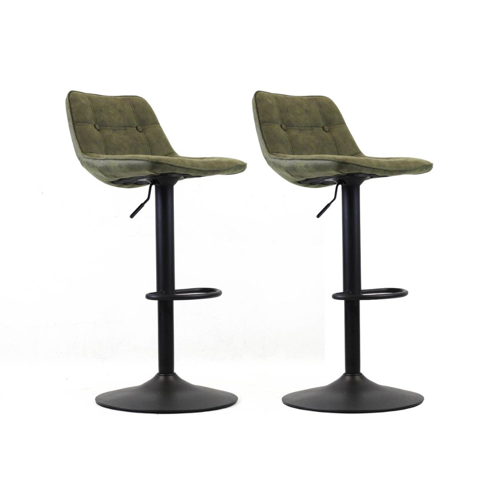 Set of 2 Industrial Swivel Bar Stools Green Microfiber Fabric Keston - Adjustable