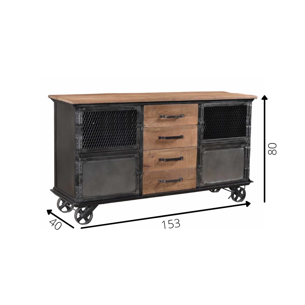 Sideboard Bryce Dimehouse Brown LxWxH 153x80x40 Mango wood White photo size indication