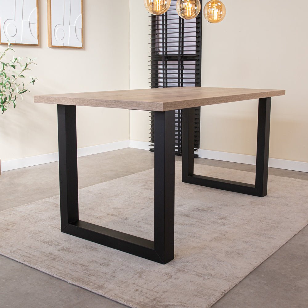 Lenzo Robson Oak table top Dimehouse Brown LxWxH 172x83x7 Melamine Atmospheric photo diagonal front view