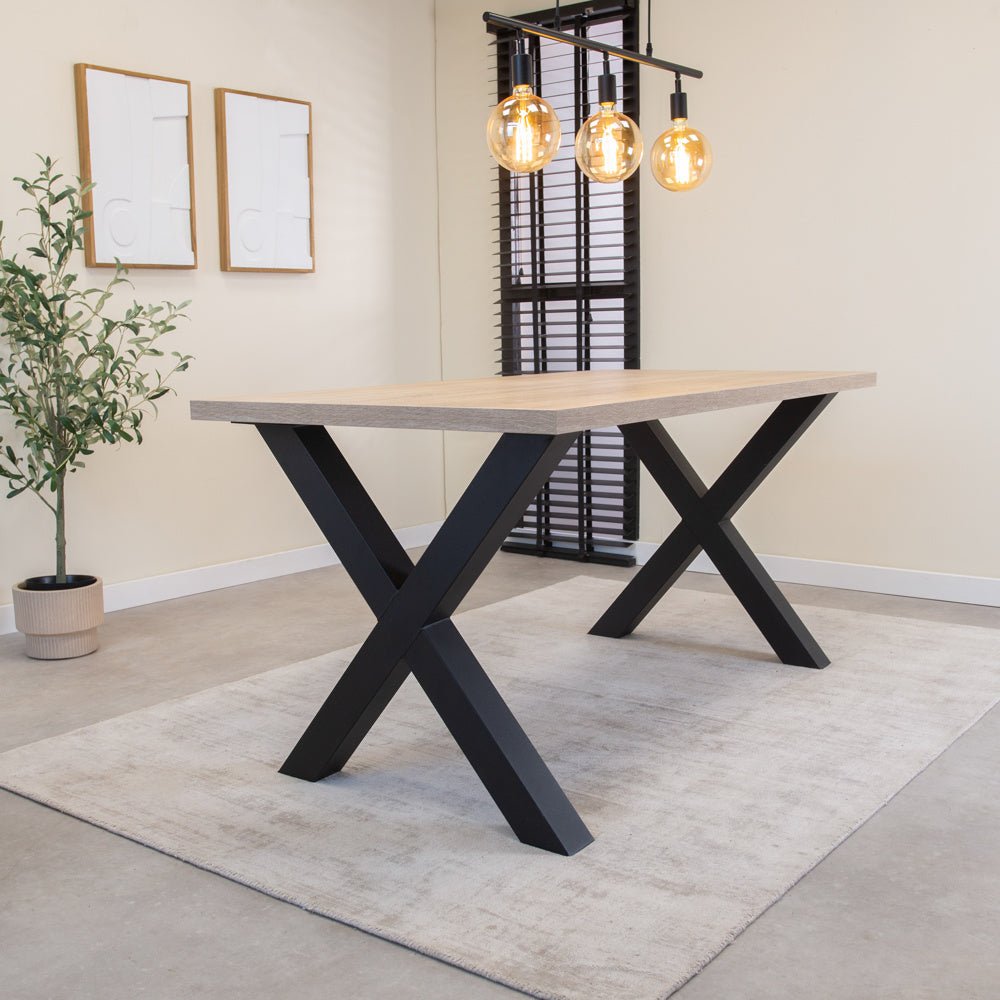 Lenzo Robson Oak table top Dimehouse Brown LxWxH 192x103x7 Melamine Atmospheric photo diagonal front view