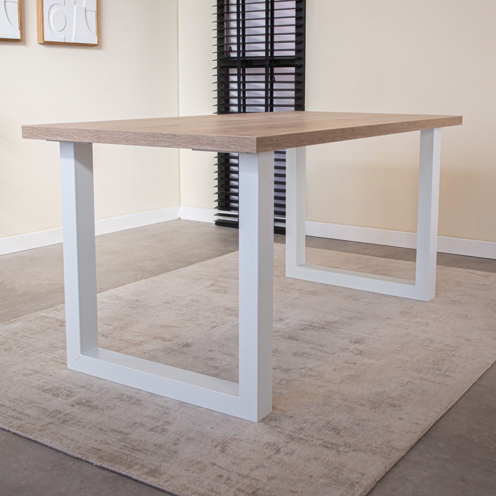Lenzo Robson Oak table top Dimehouse Brown LxWxH 192x103x7 Melamine Atmospheric photo diagonal front view