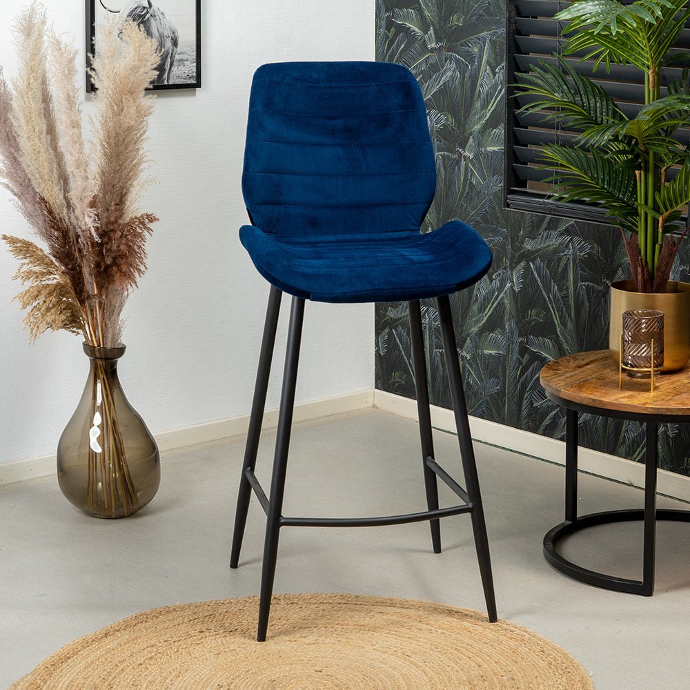 Velvet bar stool Toby dark blue 71 cm - image 4