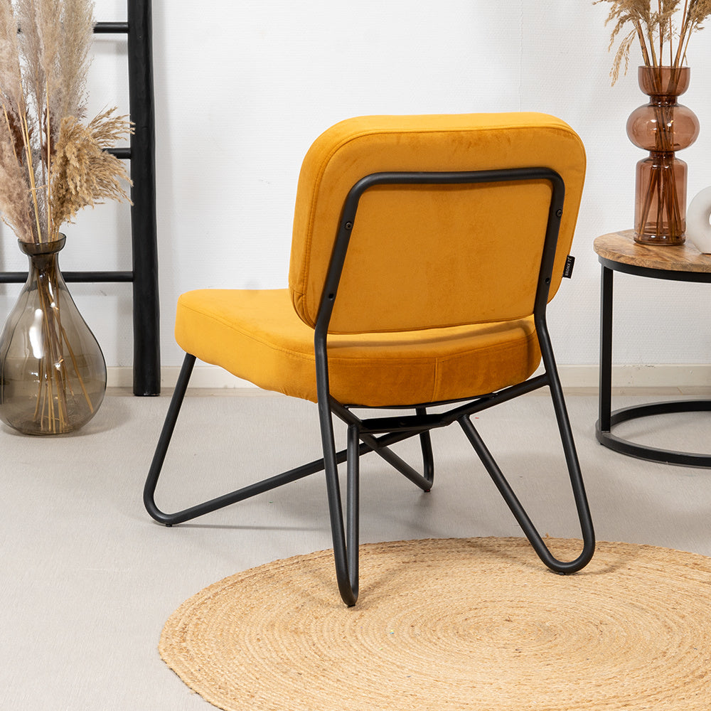 Velvet armchair Julia ocher yellow